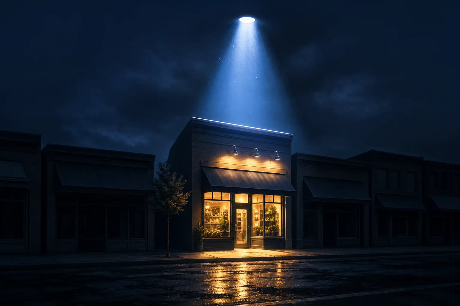 local storefront glowing under AI spotlight single name cited Craig Pretzinger